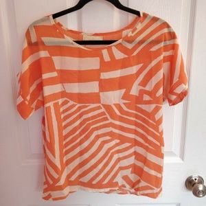Coral Asymmetrical Striped Blouse